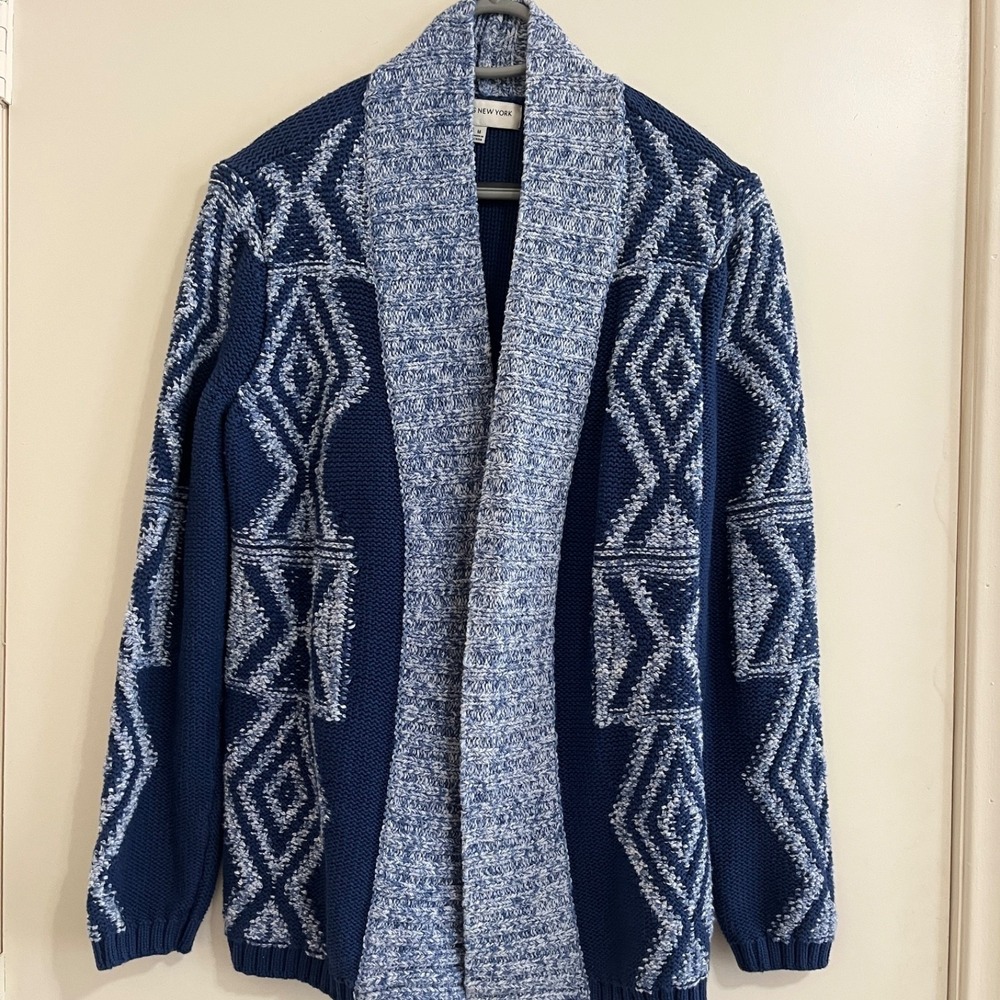 Jones New York Cardigan Medium Southwestern Aztec Western Shawl Collar Knit Boho